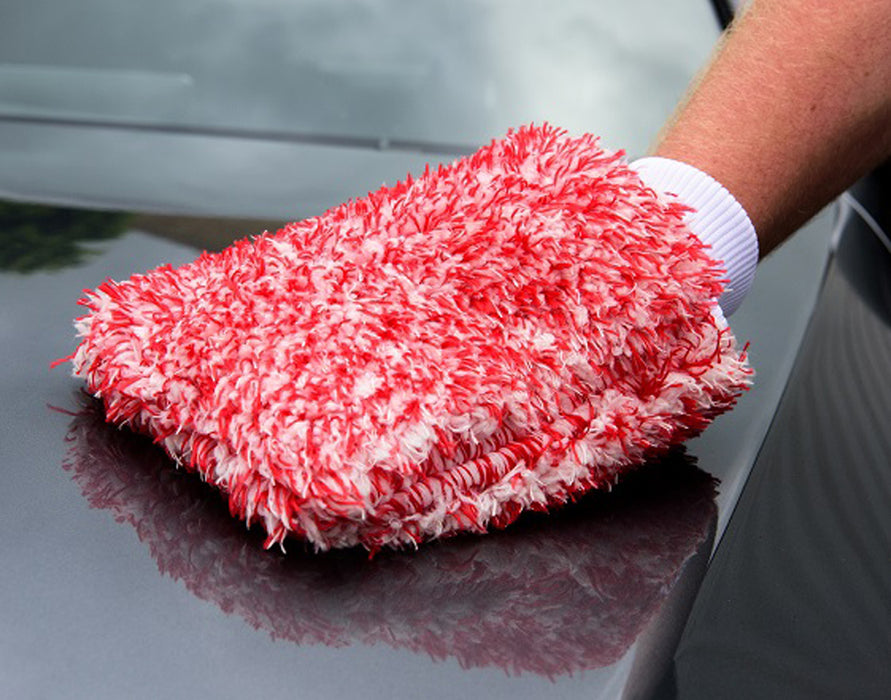 MicroTough Red & White Chenille Wash Mitt